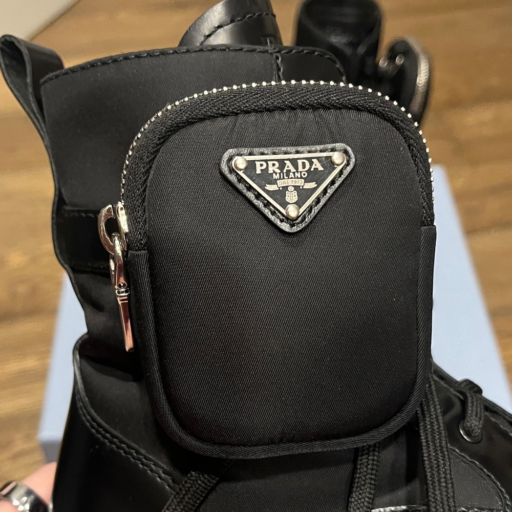 Prada Monilith Black Leather Combat Boots - Picture 2 of 11